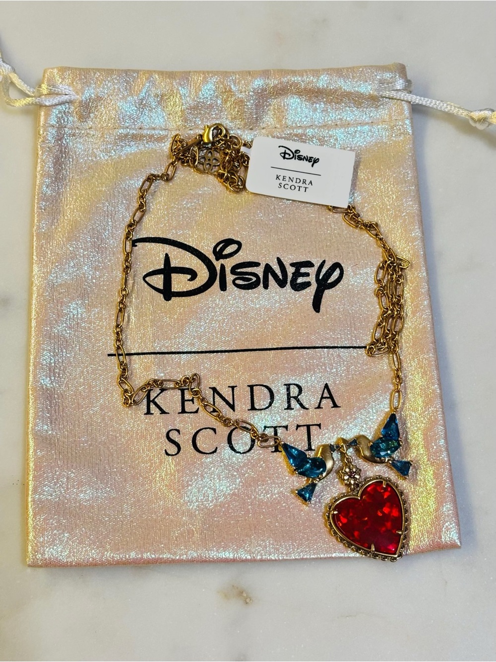Kendra Scott x Disney Gold Necklace with Red Heart Limited Edition, NWT Dusty